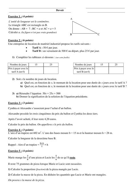 Devoir Commun 4ème Maths Avec Correction Devoir en Commun Maths Quatrieme 4eme 2 PDF | PDF | Zone | Triangle